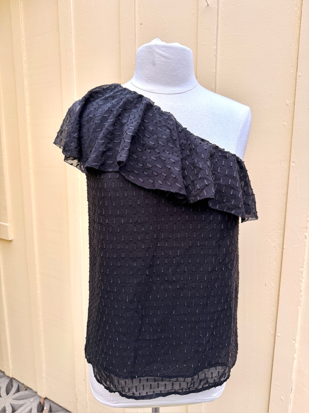 Paige Black Shandi One Shoulder Ruffle Top S Club Boho Silk Metallic Texture